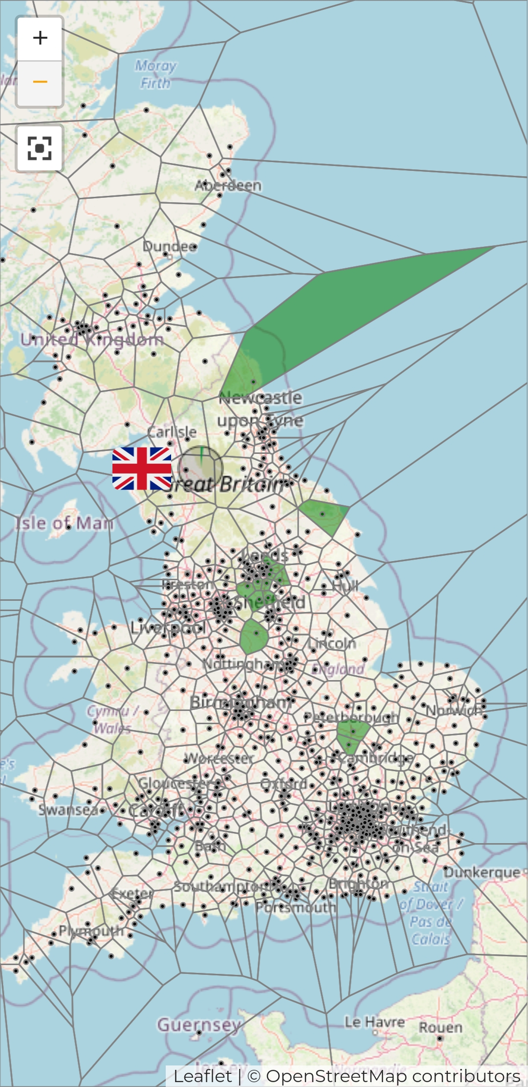 A map using the Running Challenges plugin that shows my events run